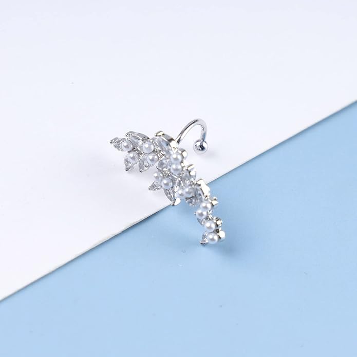 Vintage Crystal Pearl Ear Cuff Earrings Rhinestone Butterfly