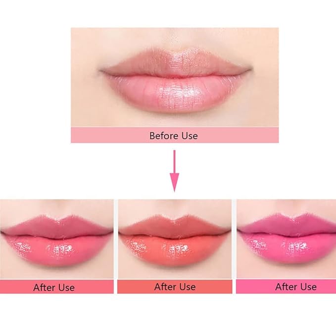 3 Pcs Color Changing Change Lipstick Lip Balm, Korean Magic Lipstick Color Change Changing Lip Tint Tinted Stain Gloss Balm Long Lasting Waterproof Moisturizer Jelly Crystal Lipstick Set for Women