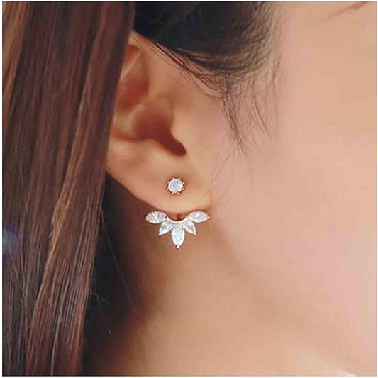 Boho Crystal Lotus Jackets Earrings Gold Crystal Studs