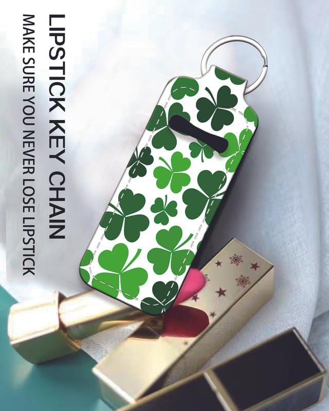Chapstick Holder Keychain Holder Neoprene Lip Balm Lipstick Lip Gloss Holder Travel Accessory for Girls Women Gift(Clover Leaf)