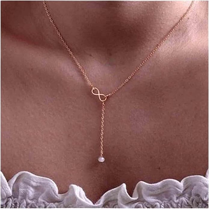 Boho Pearl Infinity Necklace Silver Y