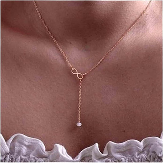 Boho Pearl Infinity Necklace Silver Y
