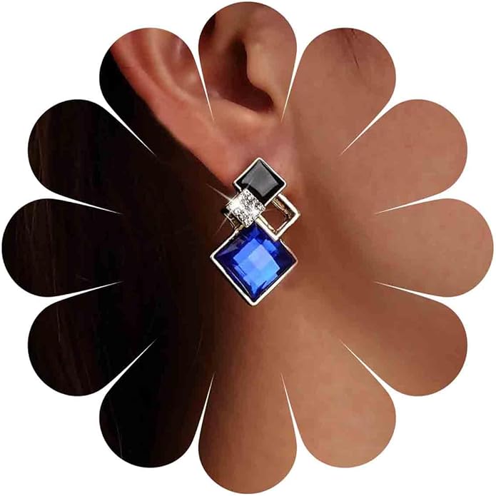 Vintage Crystal Square Drop Earrings Black