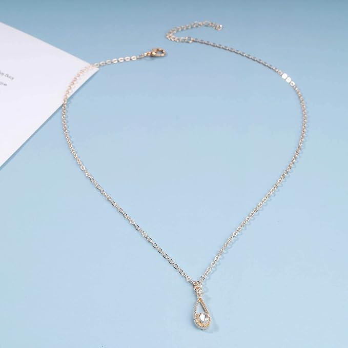 Vintage Tiny Teardrop Crystal Necklace Choker Gold Rhinestone