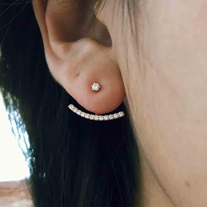 Crystal Bar Ear Climber Earrings Silver