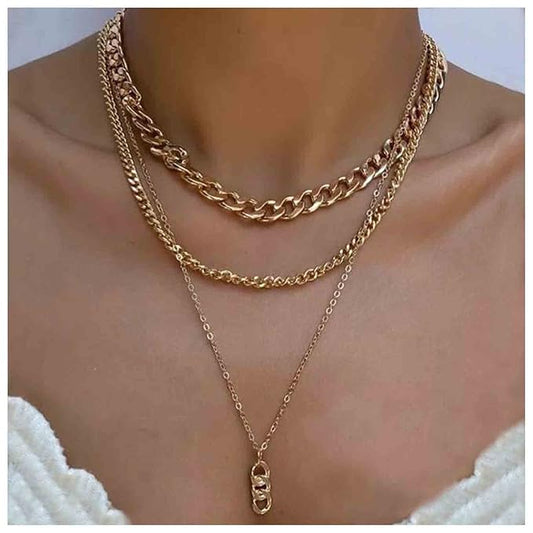 Punk Layered Necklace Choker Gold Cable