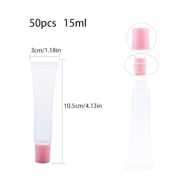 AJLTPA 50Pcs 15ml Lip Gloss Squeeze Tubes, Light Pink Lip Gloss Containers Empty, Refillable Soft Clear Tubes for DIY Lipgloss Balm Cosmetic (Light Pink)