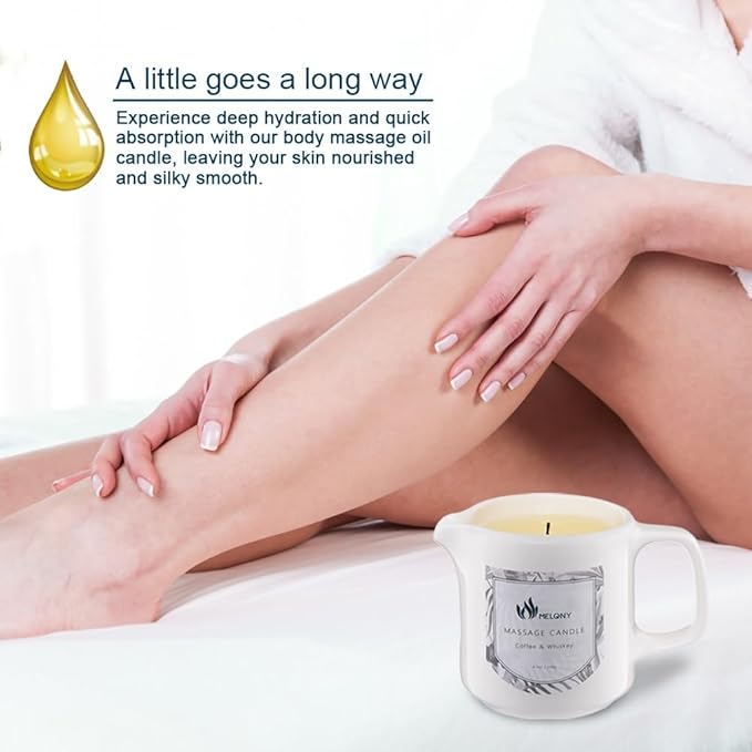 MELONY Soy Massage Oil Candle | Coffee & Whiskey | Low Temp | 2.82 OZ / 80G | Perfect Intensive Skin Treatment Candle | Nourishing with Almond Oil, Shea Butter & Cocoa Butter | Massage & Moisturise