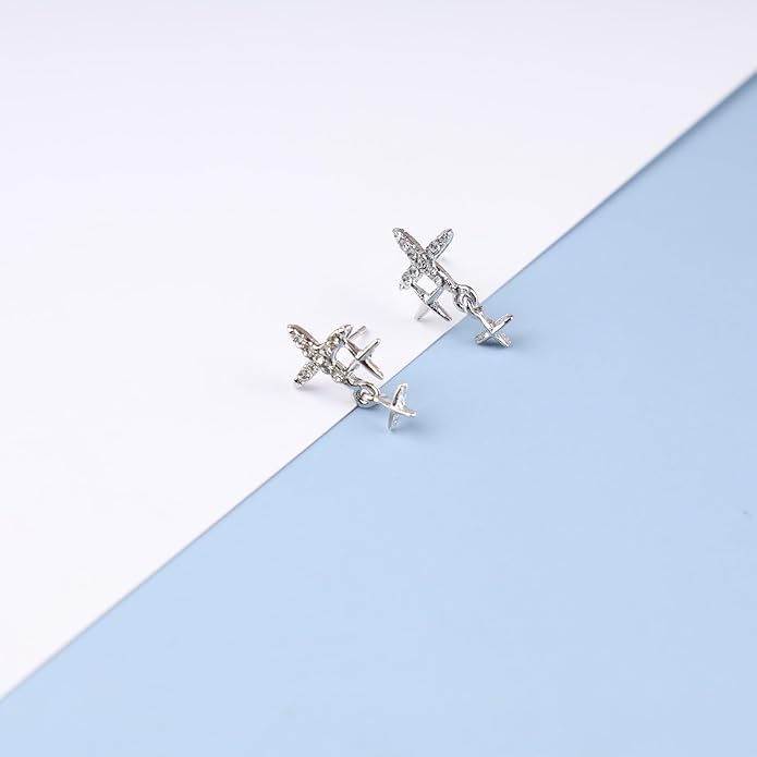 Vintage Rhinestone Star Earrings Silver Star