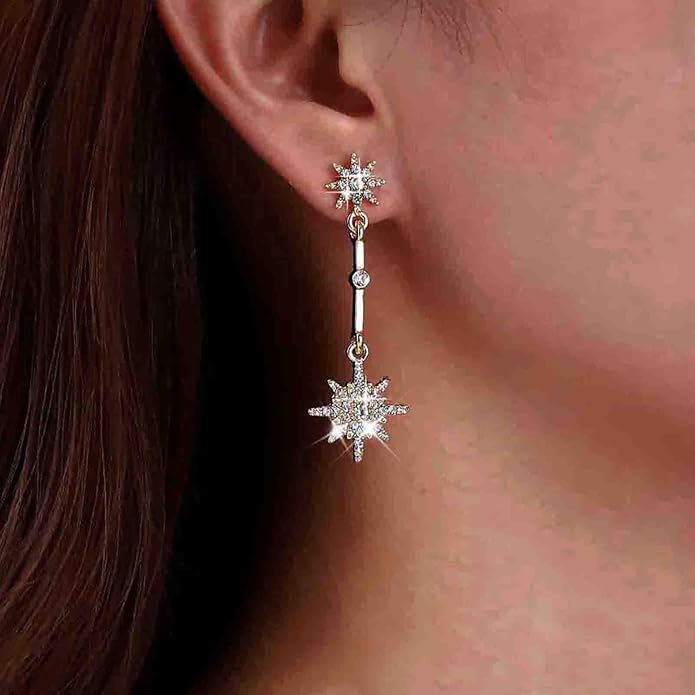 Vintage Crystal Starburst Drop Earrings Long