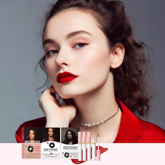 Smoke Tube Cigarette Lipstick,4 Color Lip Gloss Set, Long Lasting24 Hours Waterproof, Sweat Proof Lip Gloss, Matte Liquid Lip Makeup Cigarette Set (2#)