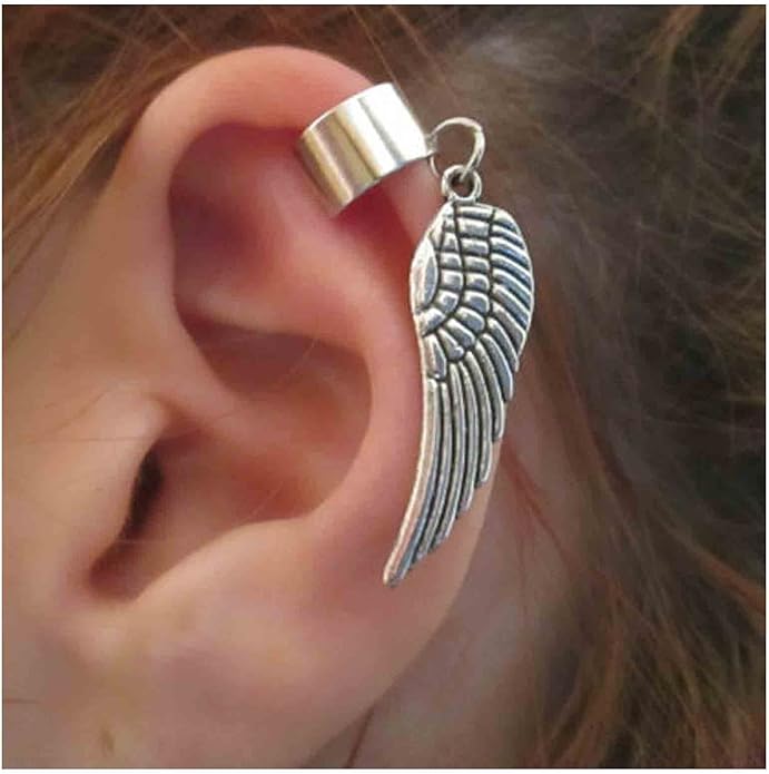 Boho Angel Wing Cuff Earrings Silver