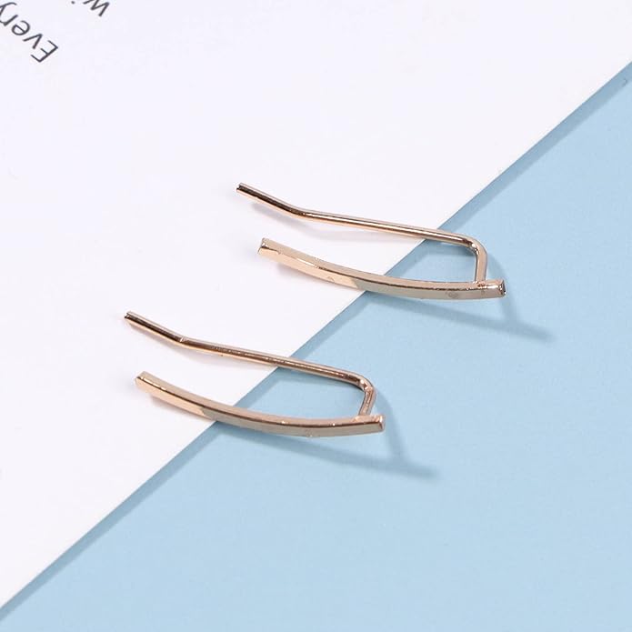 Boho Bar Ear Climber Earrings Gold Stick Studs