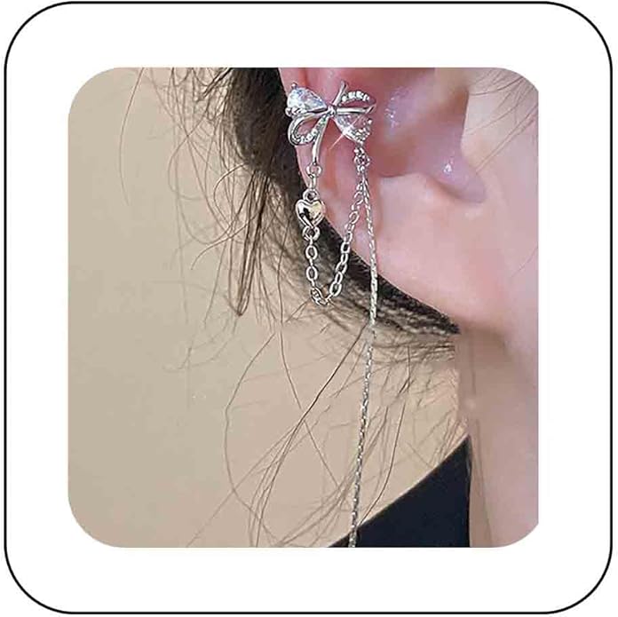 Vintage Crystal Bow Ear Cuff Earrings Rhinestone Bow