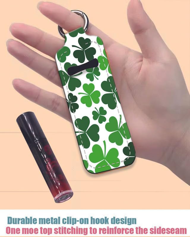 Chapstick Holder Keychain Holder Neoprene Lip Balm Lipstick Lip Gloss Holder Travel Accessory for Girls Women Gift(Clover Leaf)