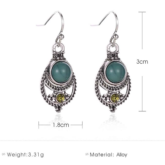 Boho Ethnic Turquoise Drop Earrings Silver