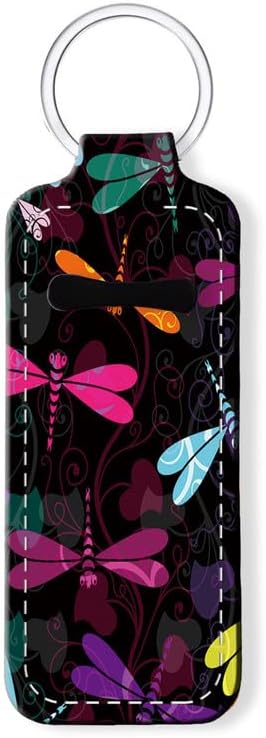 Chapstick Holder Keychain Holder Neoprene Lip Balm Lipstick Lip Gloss Holder Travel Accessory for Girls Women Gift(Colorful Dragonfly)