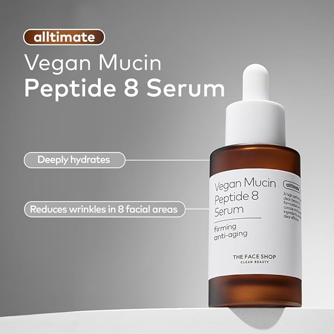 The Face Shop 8 Peptide Serum, Vegan Mucin for Hydrating & Firming, Anti Aging Serum for All Skin Types, Korean Skin Care, 30ml/1.01 fl. oz