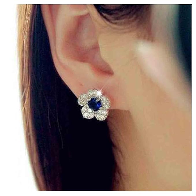 Boho CZ Flower Studs Earrings Silver Crystal Earrings