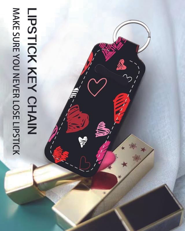 Chapstick Holder Keychain Holder Neoprene Lip Balm Lipstick Lip Gloss Holder Travel Accessory for Girls Women Gift(Red Heart)