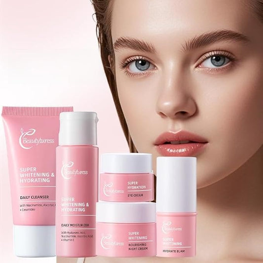 Hydrating Skincare Set - Travel Essentials - Enrich Sodium Hyaluronate & Vitamin C - Small Skin Care Kit with Face Cleanser, Serum, Balm, Eye Cream & Night Cream, Facial Kit for Women