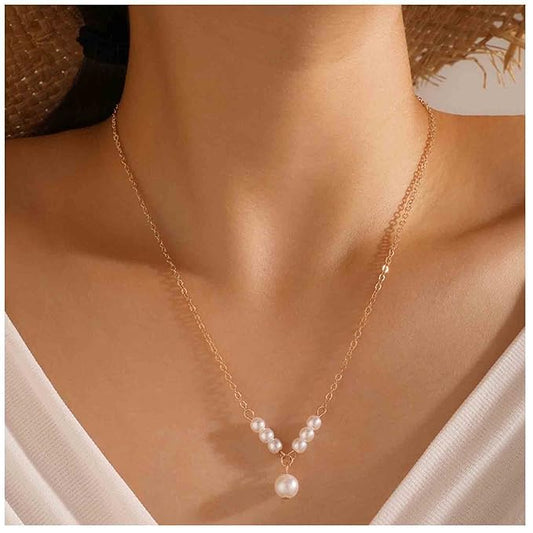 Vintage Pearl Pendant Necklace Gold Pearl Beads Necklace