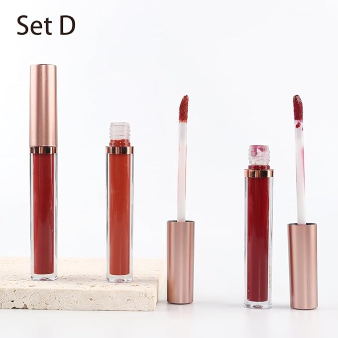 3Pcs Deep Fuchsia Matte Velvet Lipgloss Set,Dark Brown Lipgloss