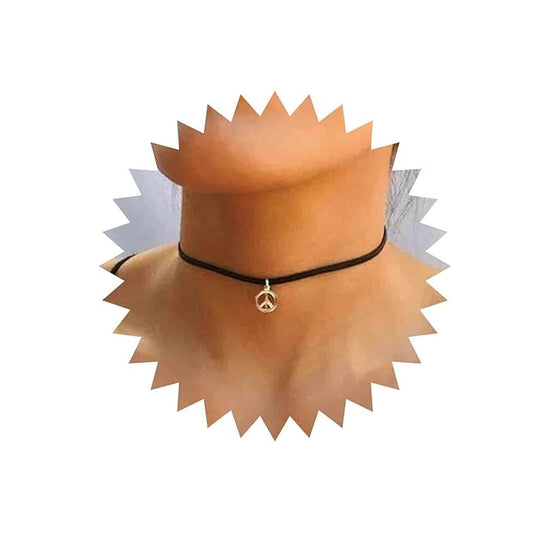 Boho Peace Choker Necklace Black Cord Circle Necklace