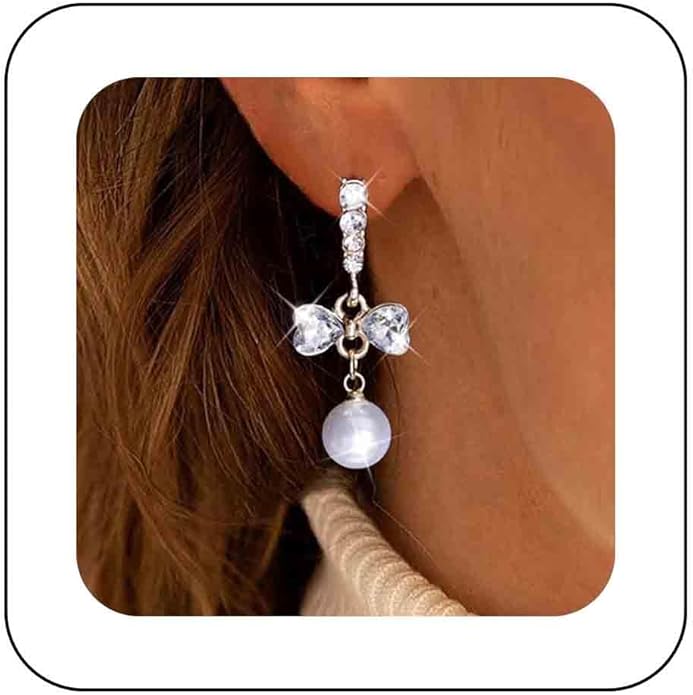 Vintage Crystal Pearl Dangle Earrings Rhinestone