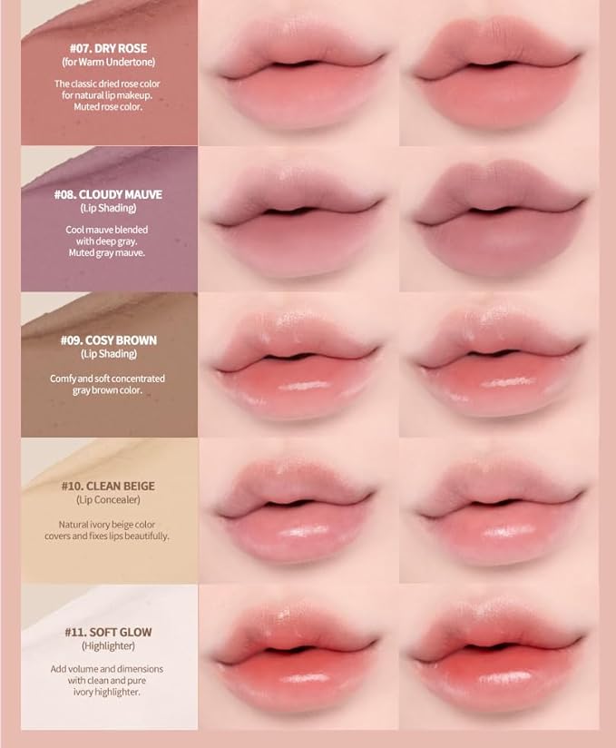 Heart Percent Dote On Mood Lip Pencil, Long-Lasting Creamy Lip Crayon Smooth Color Liner Retractable Lipstick Pencil 0.8g, #08. Cloudy Mauve