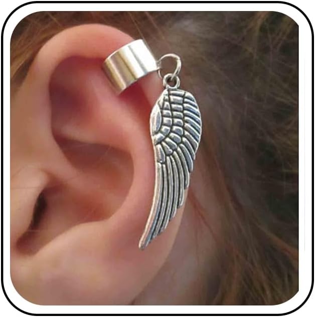 Boho Angel Wing Cuff Earrings Silver