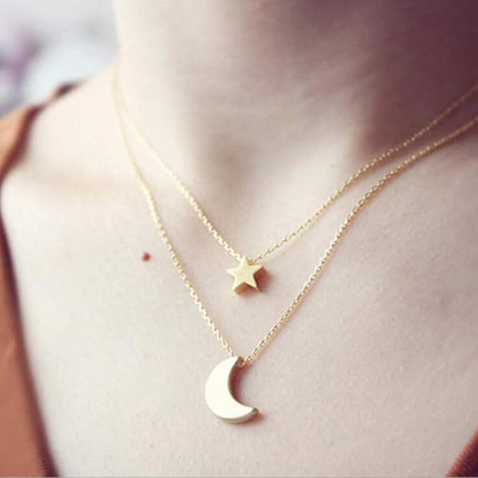 Bohemian Layered Necklace Moon Star Necklace