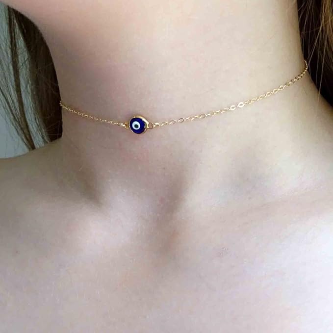 Boho Evil Eye Choker Necklace Blue