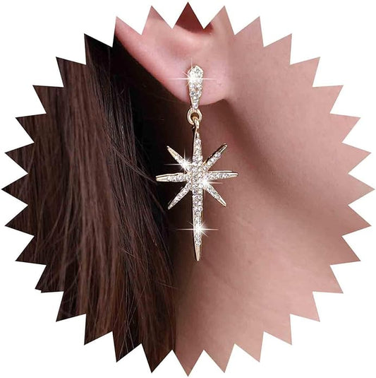 Vintage Crystal Northstar Dangle Earrings Rhinestone Northstar Studs