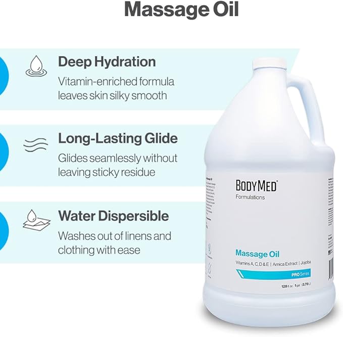 BodyMed Formulations Massage Oil, 1 gal. – Fragrance-Free, All-Natural Lotion for Massage Therapy – Leaping Bunny Certified – with Arnica Extract & Jojoba – Non-Staining, & Paraben Free