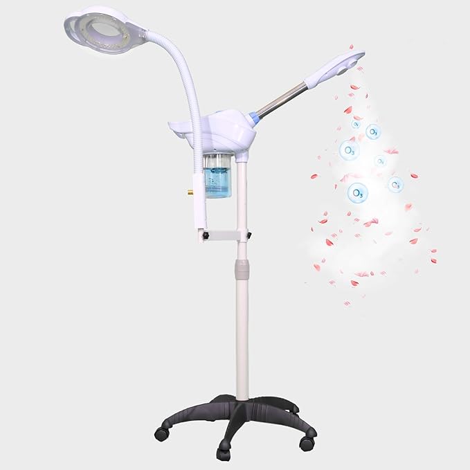 Professional Facial Steamer, 2-in-1 Face Steamer with 8X Magnifying Lamp, Ozone Face Steamer for Facial deep Cleaning Skin Firming Pores and Moisturizing Suitable for Salon, Beauty, Spa,Home (Large)