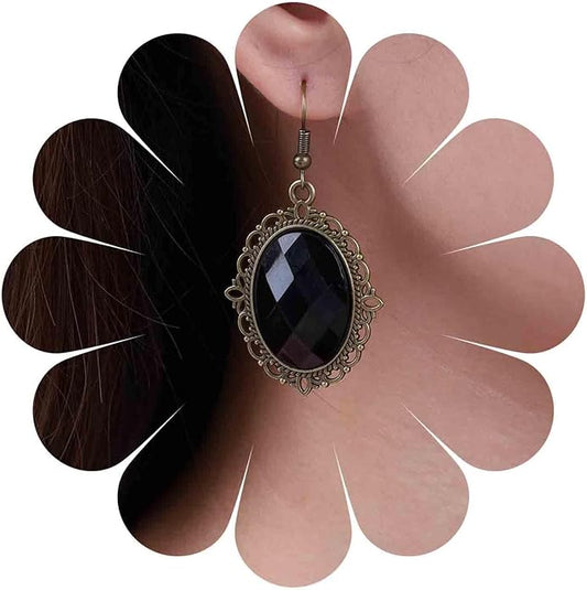 Vintage Black Crystal Drop Earrings Oval