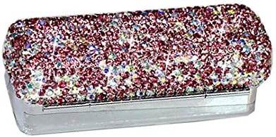 Lipstick Bling Rhinestone Crystal Lipstick Case Storage Organizer Box with Mirror for Women's Lipstick Holder-Cosmetic Storage Kit (Pink)