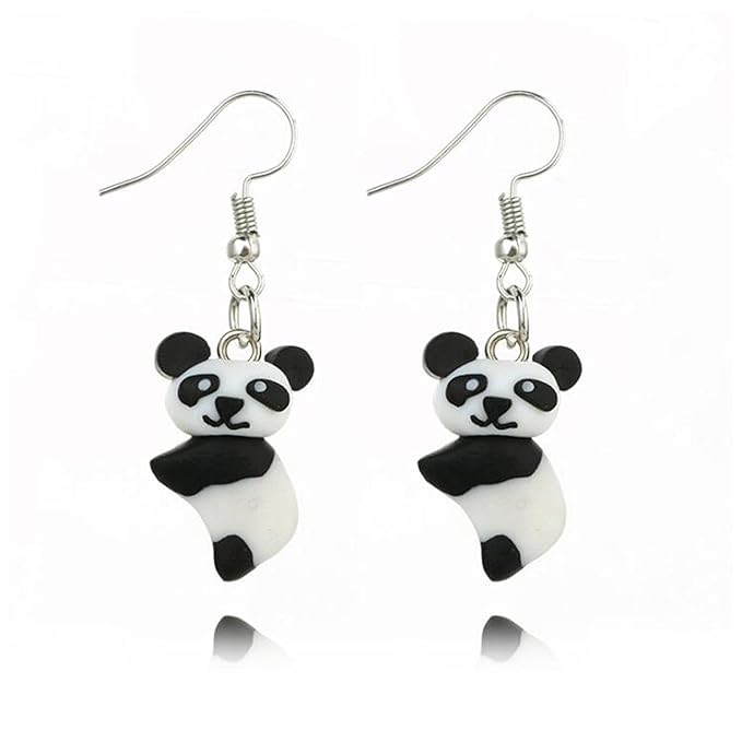 Soft Pottery Panda Earrings Cute Panda Bear Drop