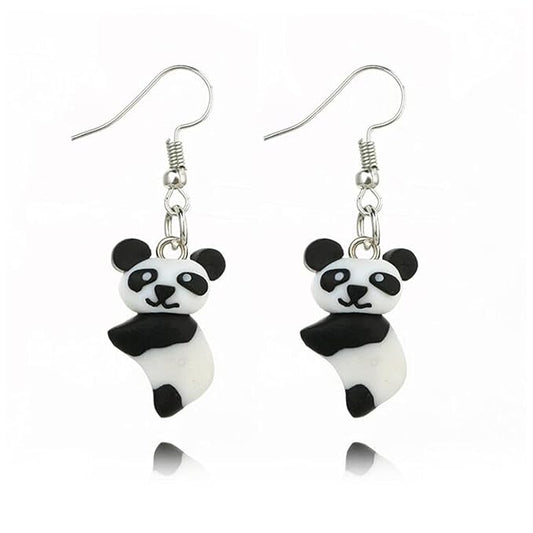 Soft Pottery Panda Earrings Cute Panda Bear Drop