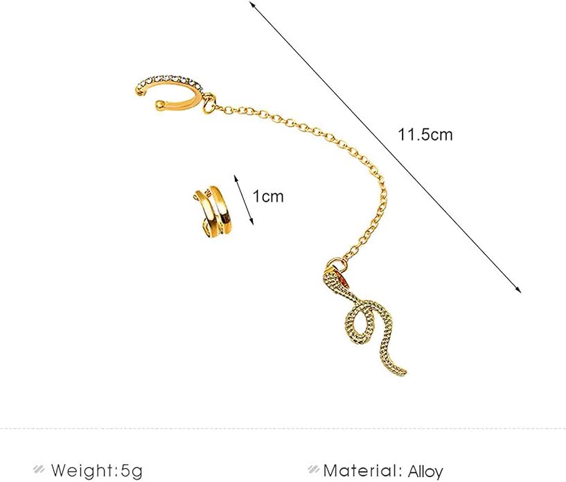 Punk Snake Cuff Chain Earrings Gold Serpent Cartilage