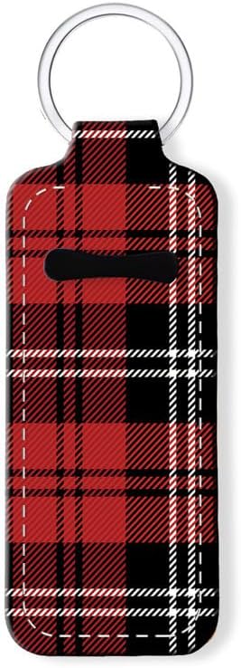 Chapstick Holder Keychain Holder Neoprene Lip Balm Lipstick Lip Gloss Holder Travel Accessory for Girls Women Gift(Black Red Plaid)