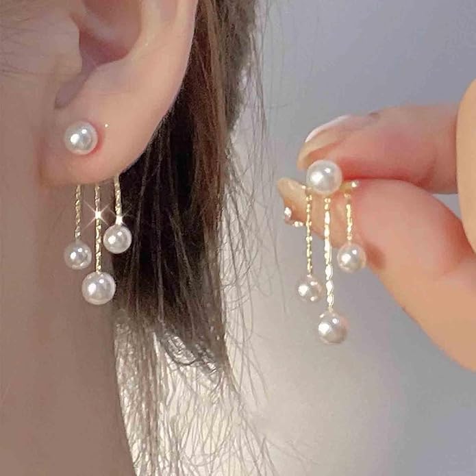 Boho Pearl Drop Dangle Earrings Gold Pearl Ear
