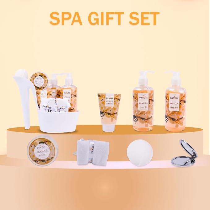 Draizee Mothers Day Gifts for Mom - Spa Gift Baskets for Women - 8 Pcs Luxury Vanilla Scented Heel Shoe Design Bath and Body Spa Set-Self Care Package for Women, Present for Mom, Body Care Set for Her