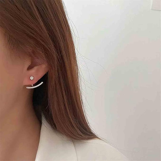 Crystal Bar Ear Climber Earrings Silver