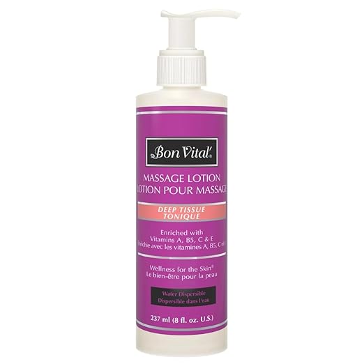 Bon Vital" Deep Tissue Massage Lotion for Deep Tissue Massages and Muscle Relaxation, Moisturizer Leaves No Greasy Feeling, Penetrates Deeply to Repair and Soften Skin, 8 Oz, Label may Vary