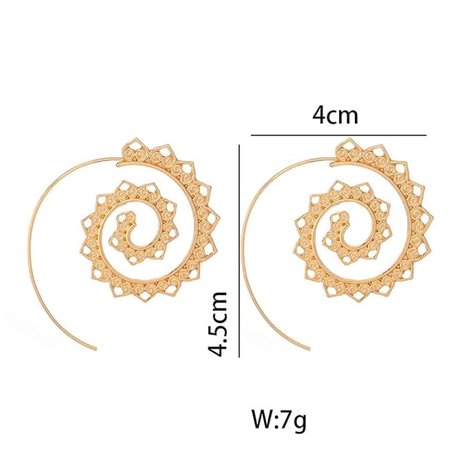 Bohemia Mandala Spiral Earrings Gold Vortex Gear Earrings