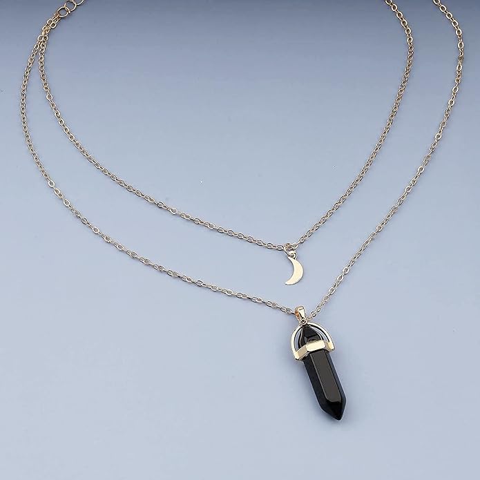 Boho Layered Moonstone Necklace Chain Gold Moon Pendant