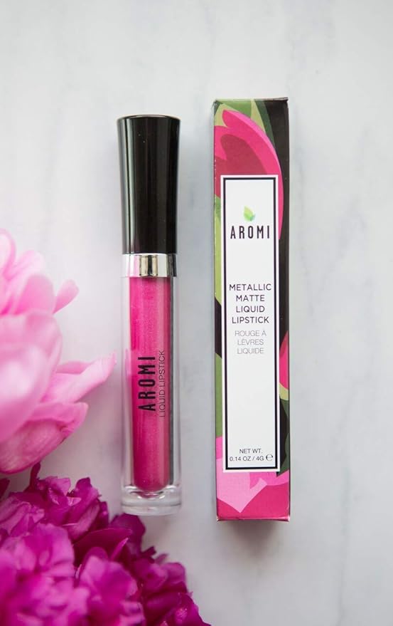 Aromi Hot Pink Metallic Liquid Lipstick | Magenta Lip Color with Shimmery Finish, Vegan, Cruelty-free, Long-Lasting and Smudge Proof (Fab Flamingo)