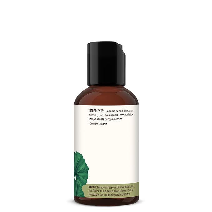Banyan Botanicals Brahmi Oil with Sesame Base – Organic Ayurvedic Massage Oil with Gotu Kola and Bacopa – Calming Massage Oil for Focus & Relaxation – 2 oz – Non GMO Sustainably Sourced Abhyanga Oil